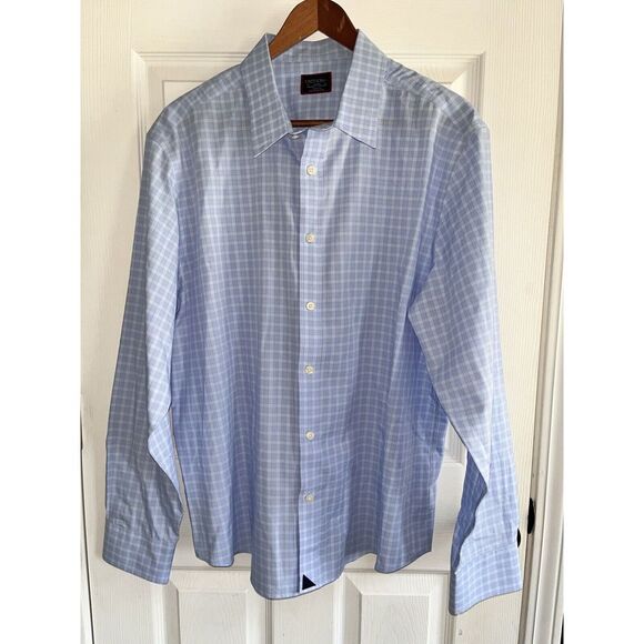 Set of 2 Blue Plaid Untuckit Long Sleeve Button Up Shirt Mens L - Picture 8 of 14